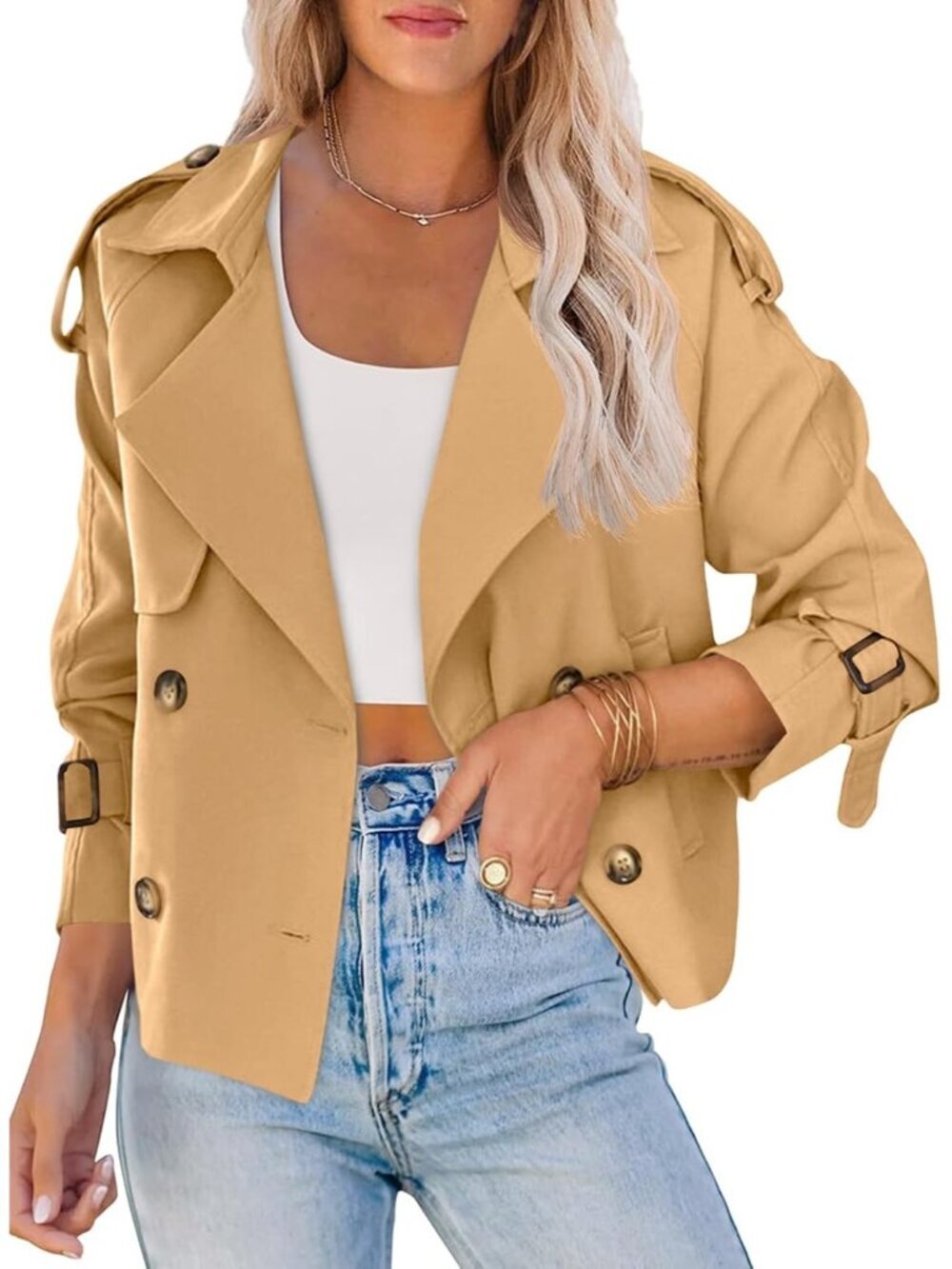 Women's Khaki Double Breasted Raglan Sleeve Imported Crop Trench Coat